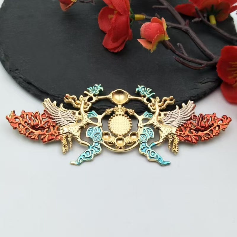 FS5196- 127*50mm Metal Charms Baked-enamel Alloy Flying Pegasus And Soaring Crane Hair Crown