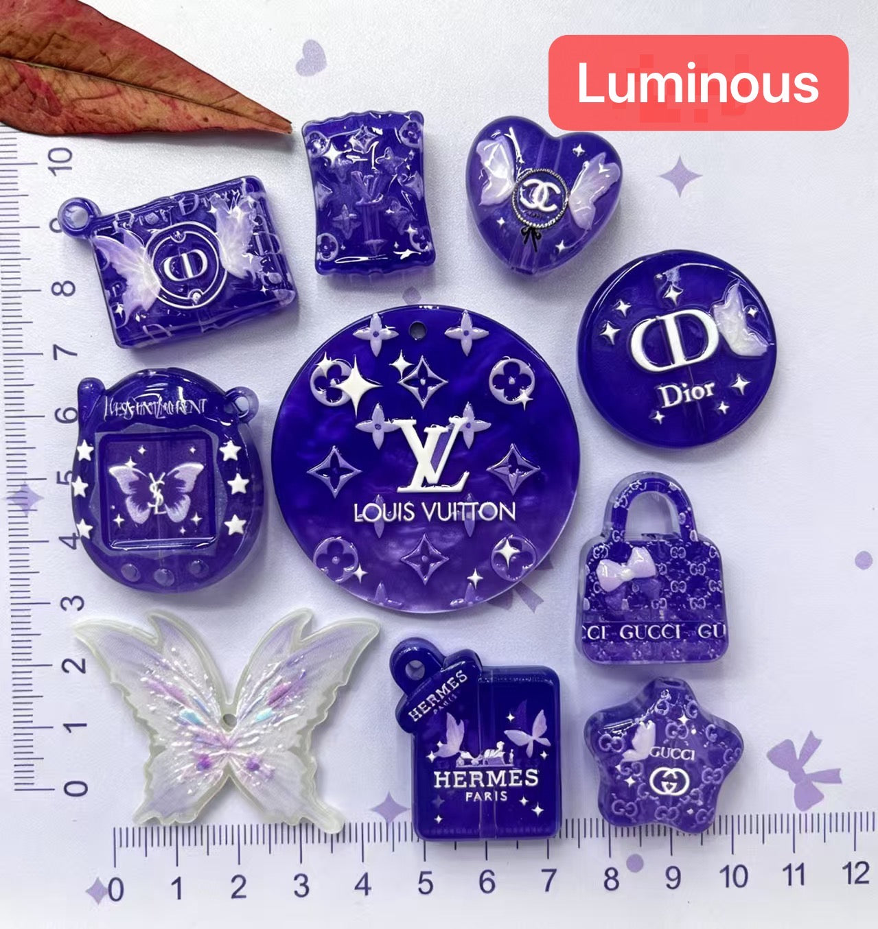 Purple Luminous Butterfly Theme Acrylic Beads and Pendants, Random Mix