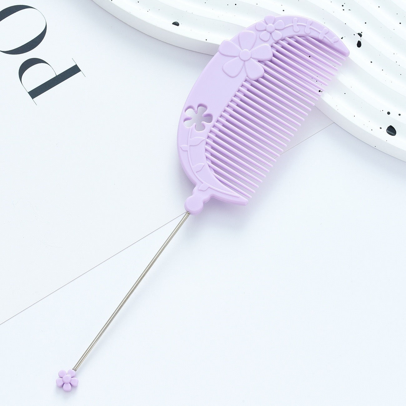 DIY Beadable Flower Crescent Comb in Solid Color