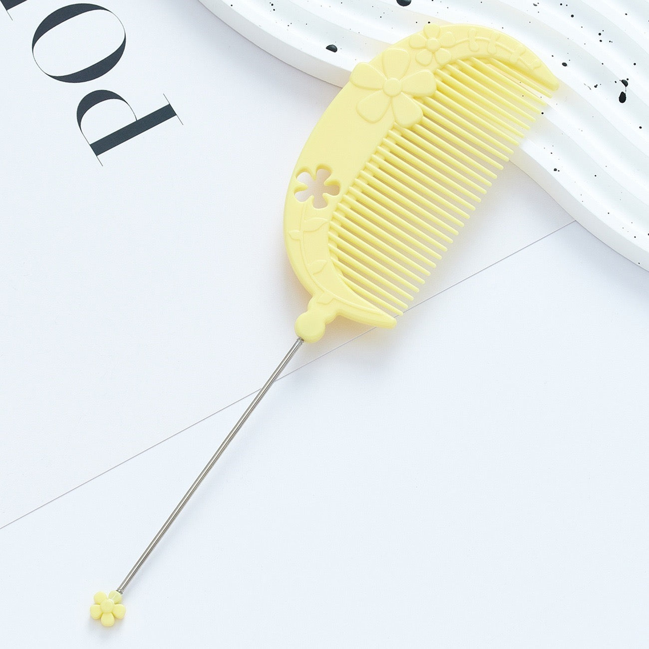 DIY Beadable Flower Crescent Comb in Solid Color