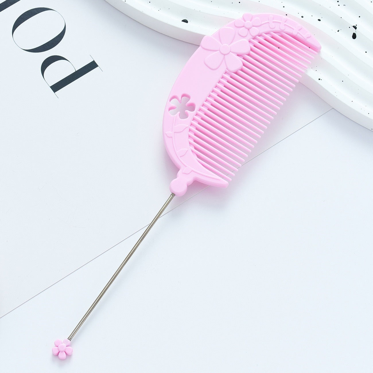 DIY Beadable Flower Crescent Comb in Solid Color