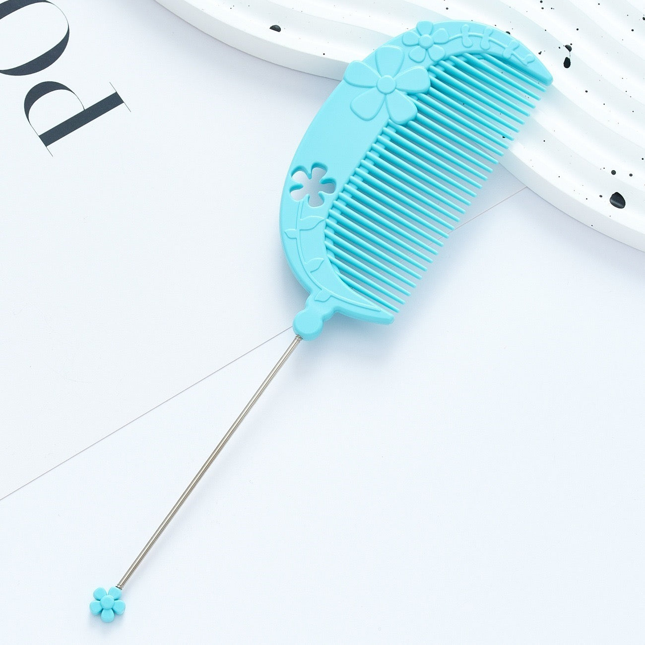 DIY Beadable Flower Crescent Comb in Solid Color