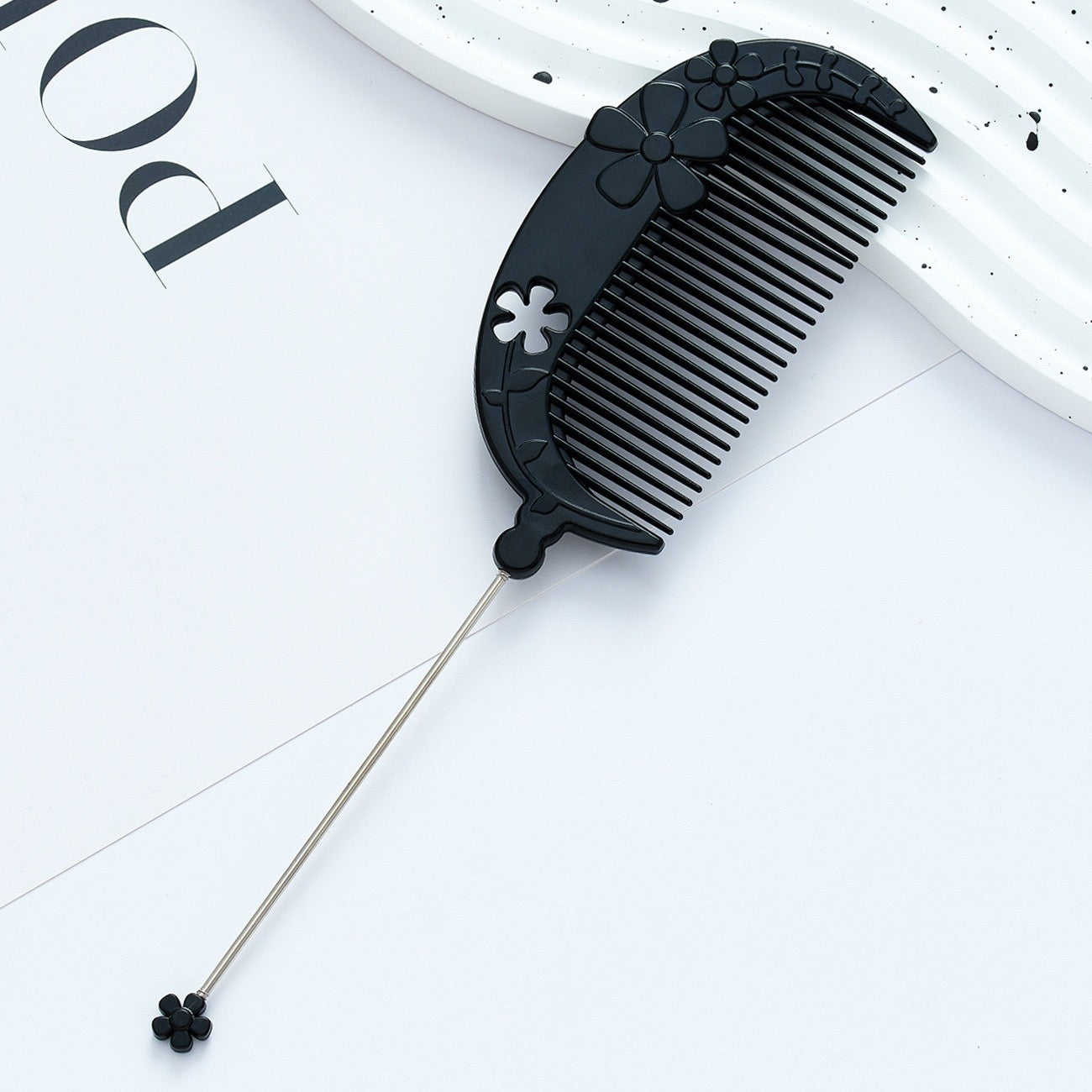 DIY Beadable Flower Crescent Comb in Solid Color