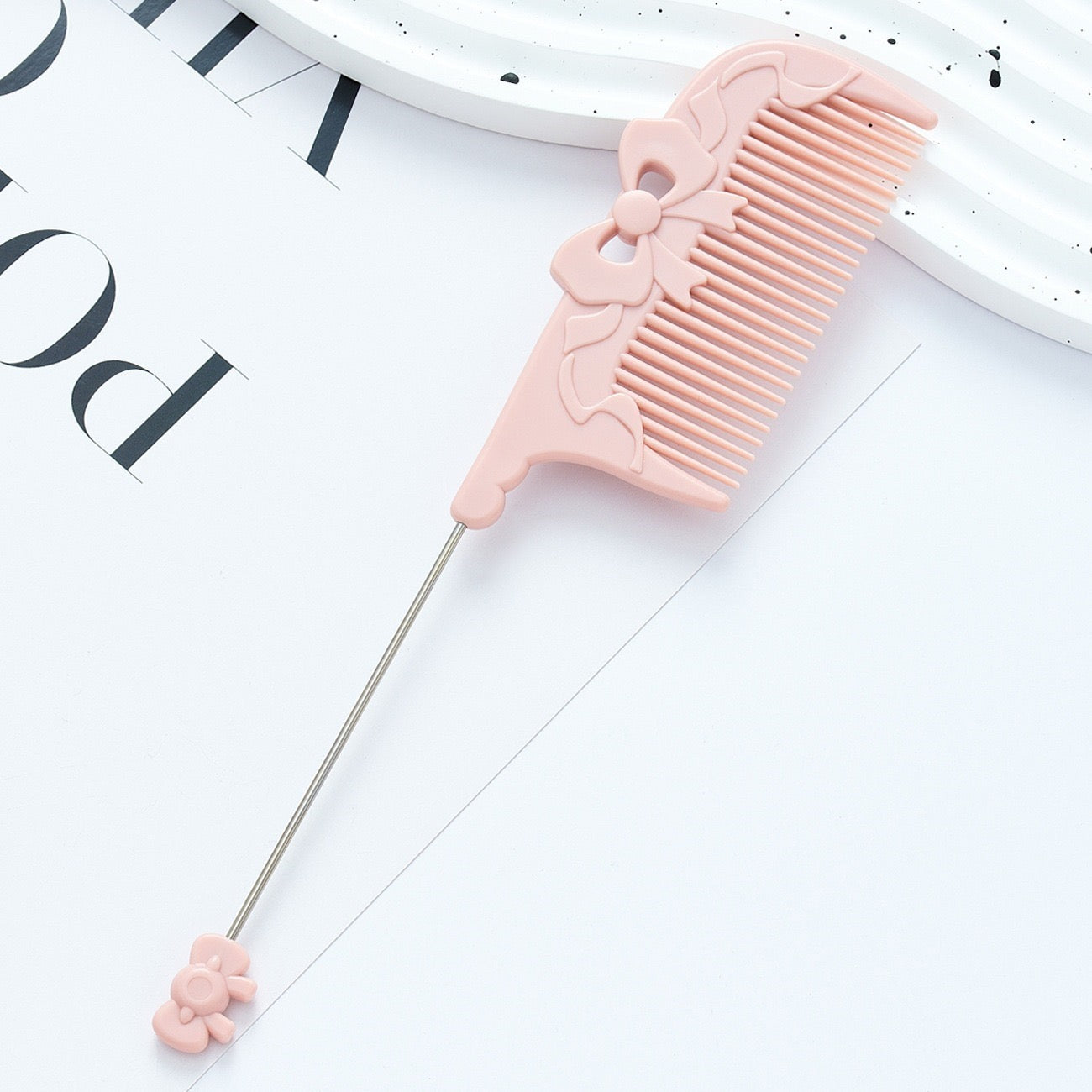 DIY Beadable Bow‑Embossed Comb in Solid Color