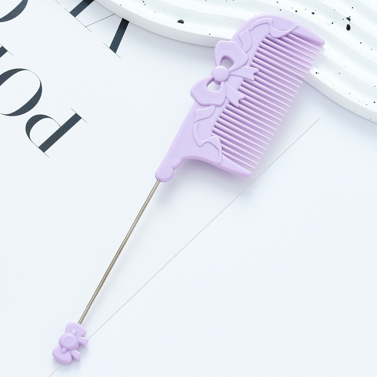 DIY Beadable Bow‑Embossed Comb in Solid Color