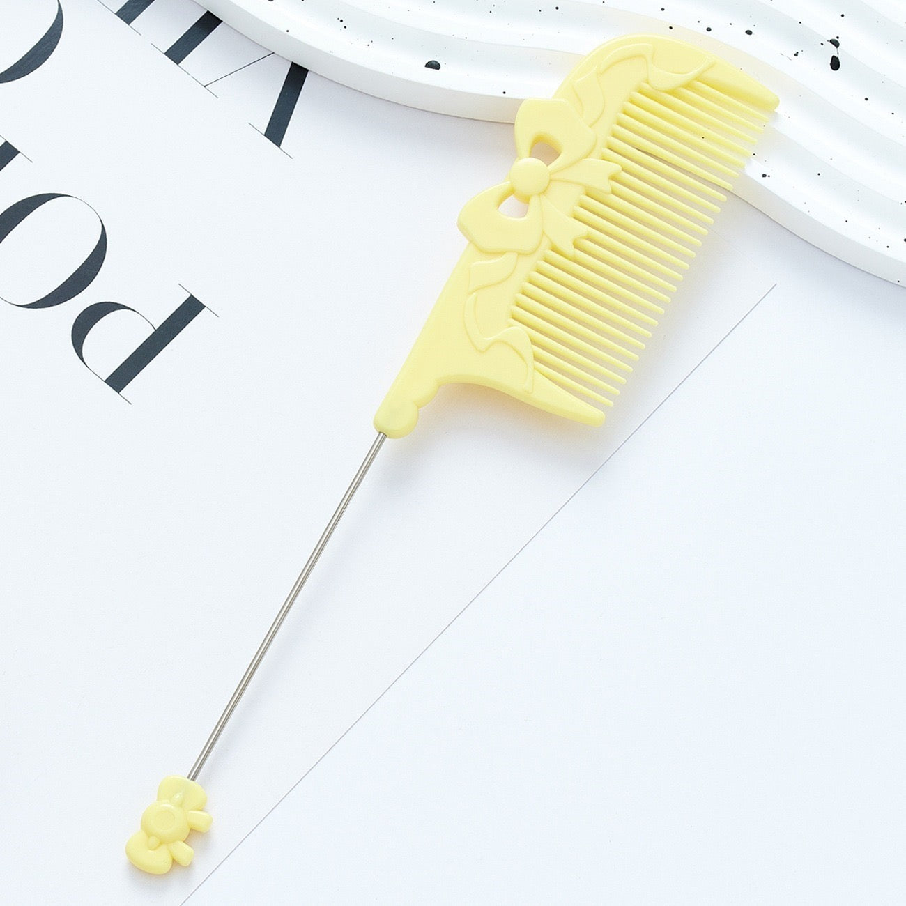 DIY Beadable Bow‑Embossed Comb in Solid Color