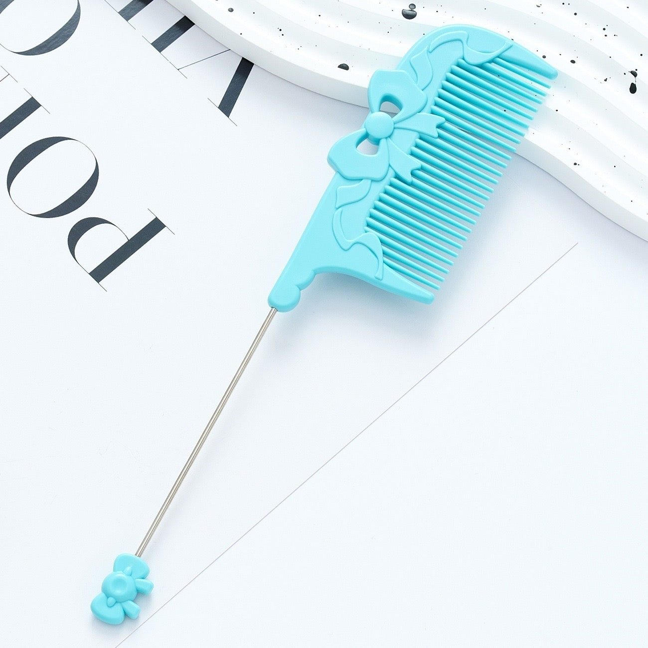 DIY Beadable Bow‑Embossed Comb in Solid Color