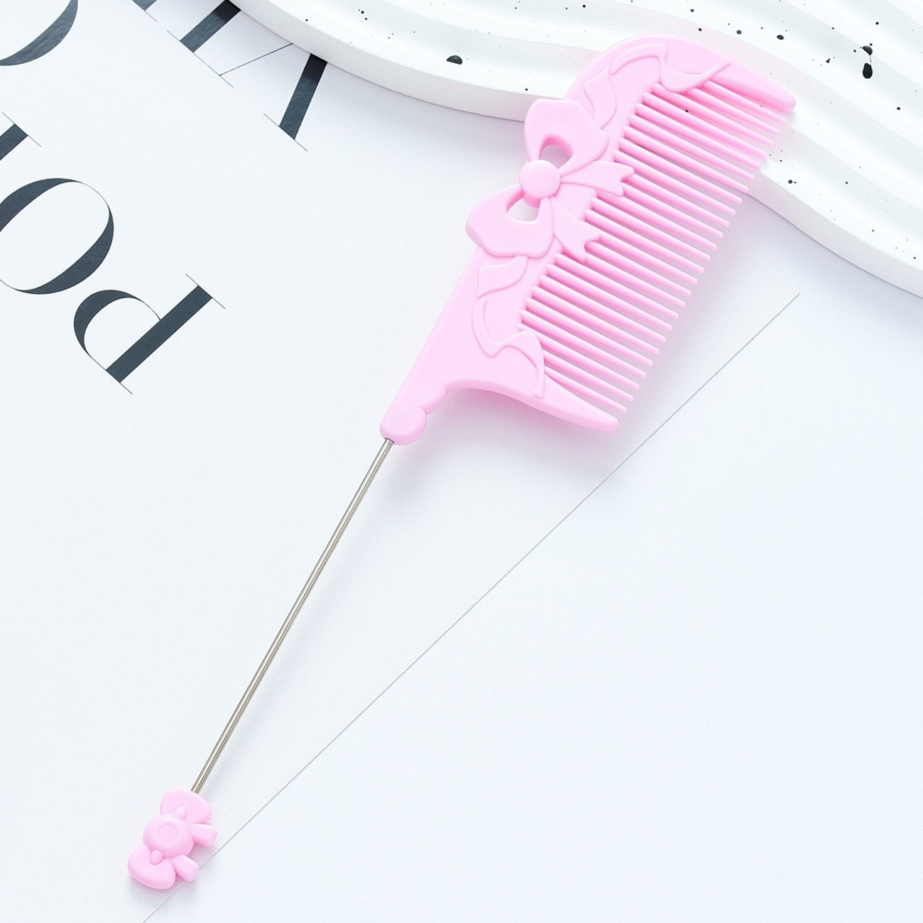 DIY Beadable Bow‑Embossed Comb in Solid Color