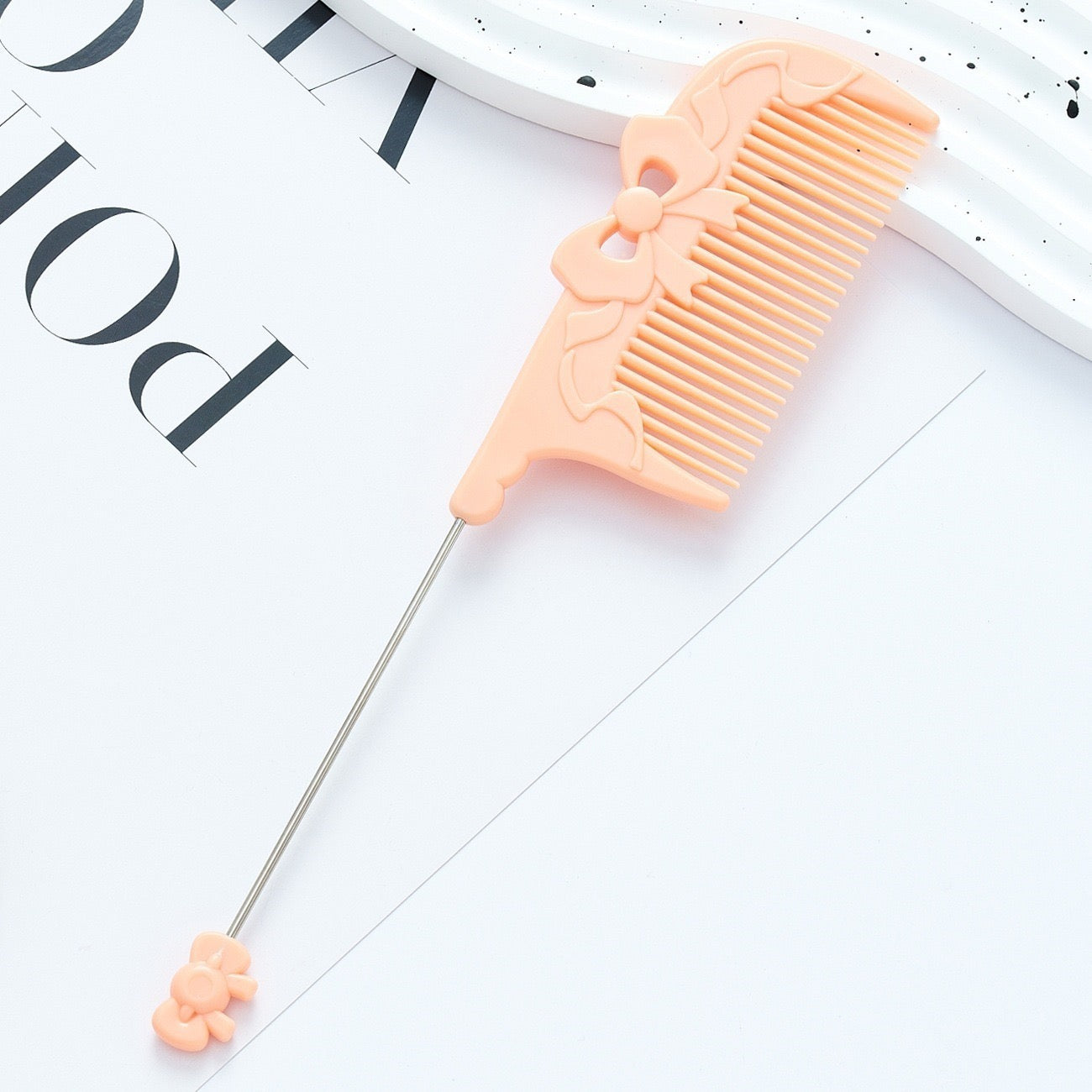 DIY Beadable Bow‑Embossed Comb in Solid Color