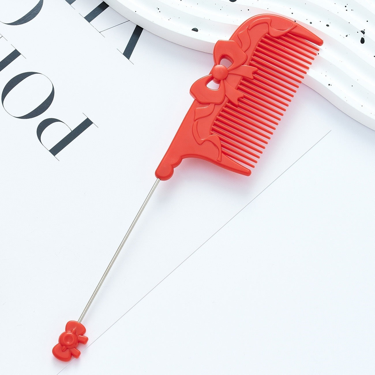 DIY Beadable Bow‑Embossed Comb in Solid Color