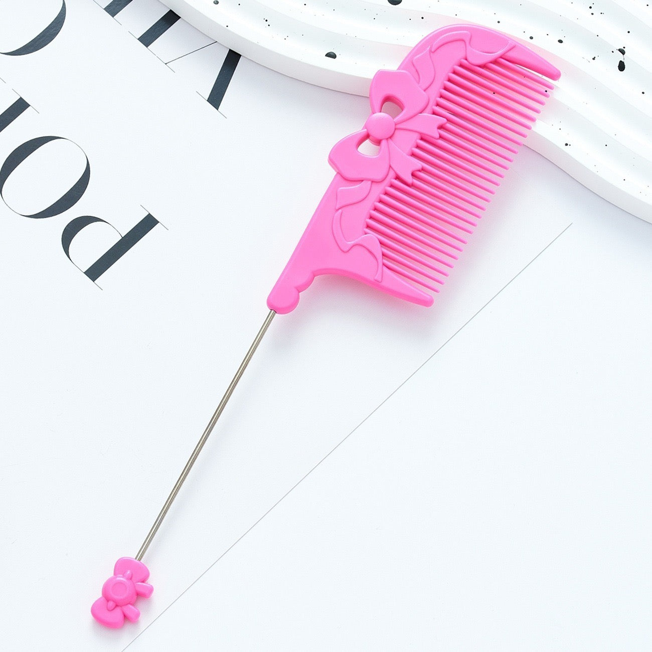 DIY Beadable Bow‑Embossed Comb in Solid Color