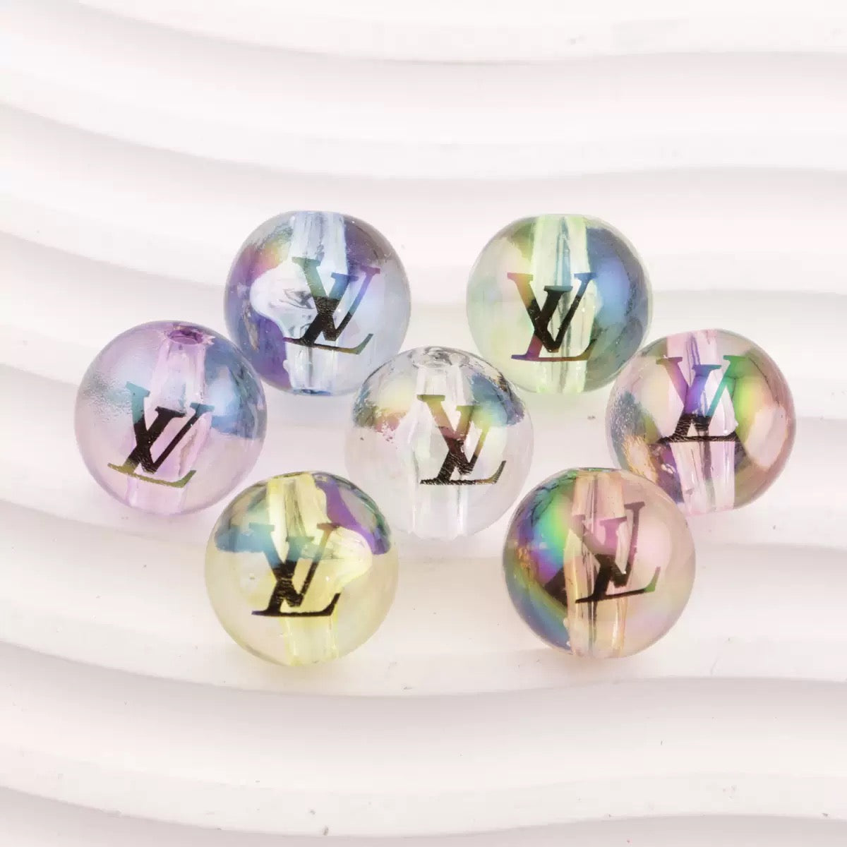 FS4287- 16mm Clear Mixed Color UV Coating Printed Acrylic Beads