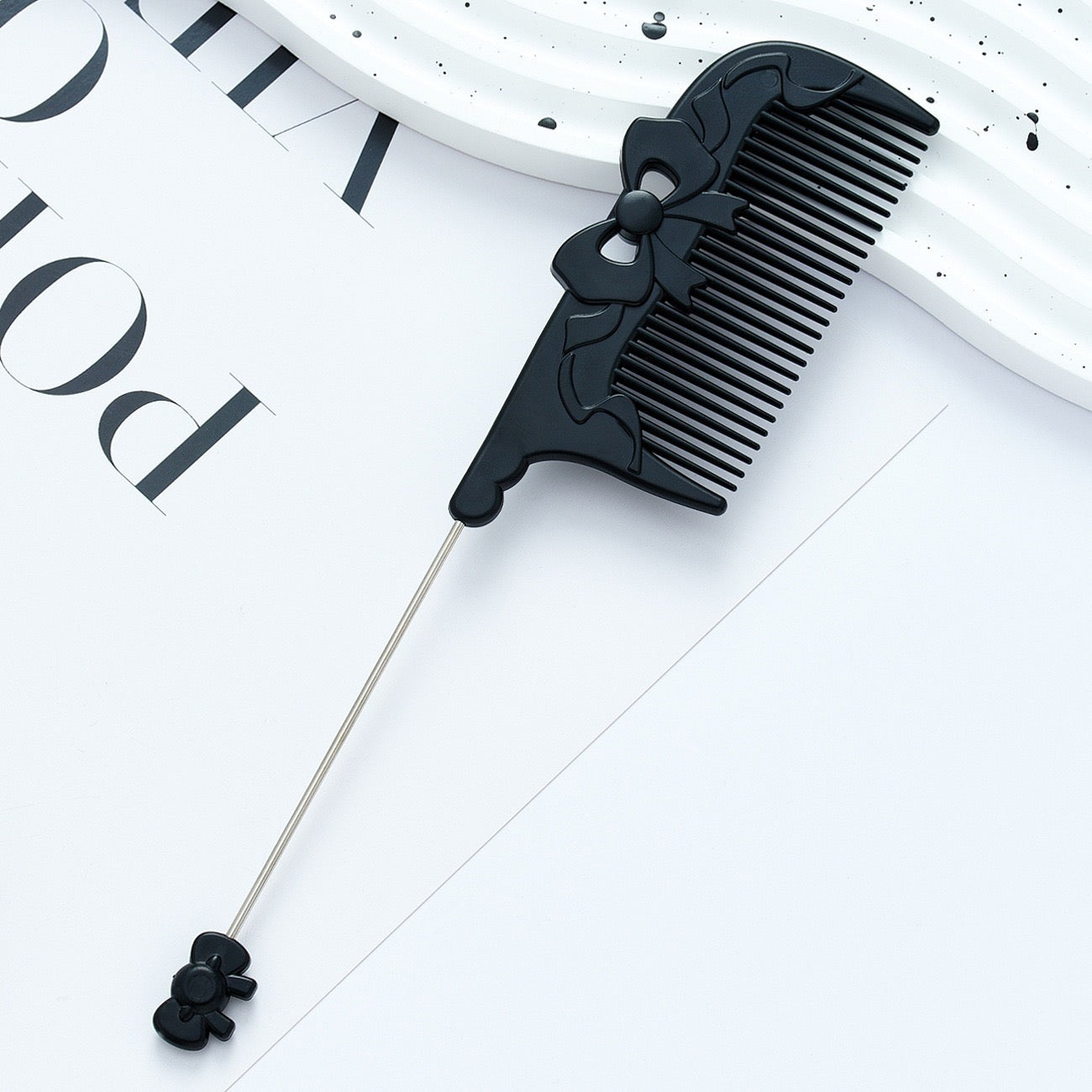 DIY Beadable Bow‑Embossed Comb in Solid Color