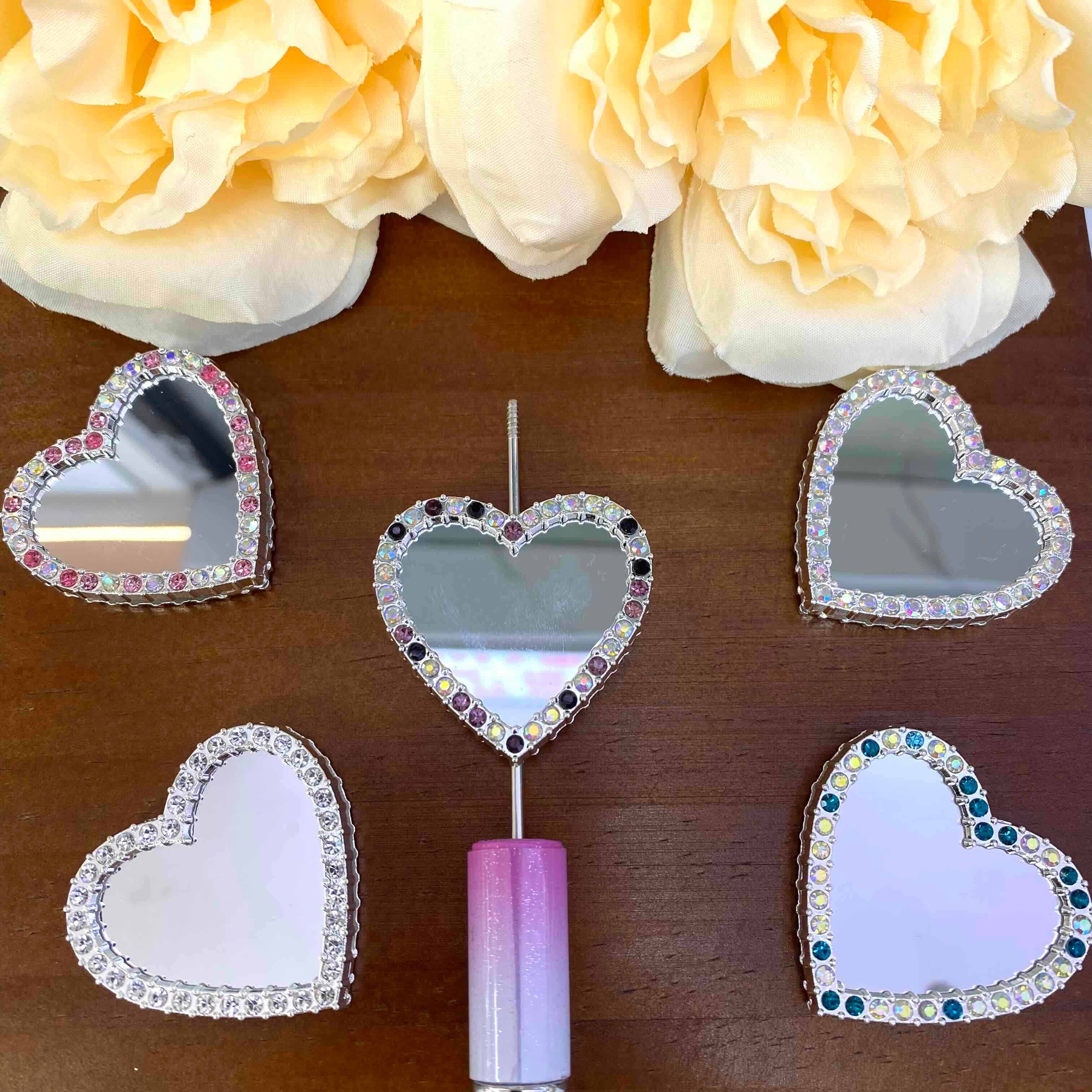 FS20635-Rhinestone Heart Mirror Metal Beads