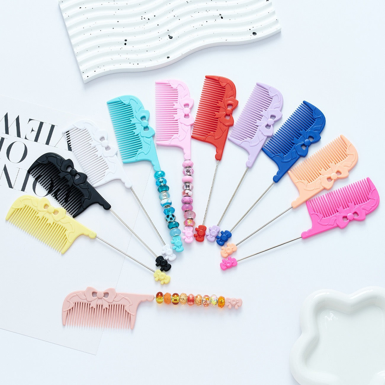 DIY Beadable Bow‑Embossed Comb in Solid Color