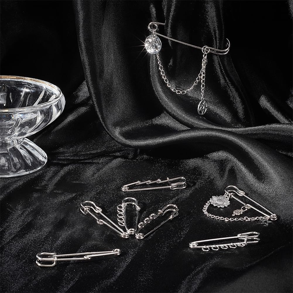 FS5865-5CM Middle Size Sliver Pin With Four Hanging Holes Safety Brooch Kilt Pins Findings with Holes Large Clutch Tie Needles Pins Clasp Kit for DIY Jewellery Badge Tie Clothes Crafting Jewelry Buckle Zoe's DIY Shop