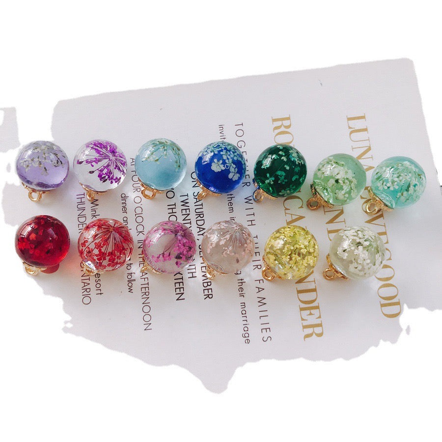 FS3460-20 Pieces 16MM Real Dried Flower Resin Glass Charms For Making Car Hangers