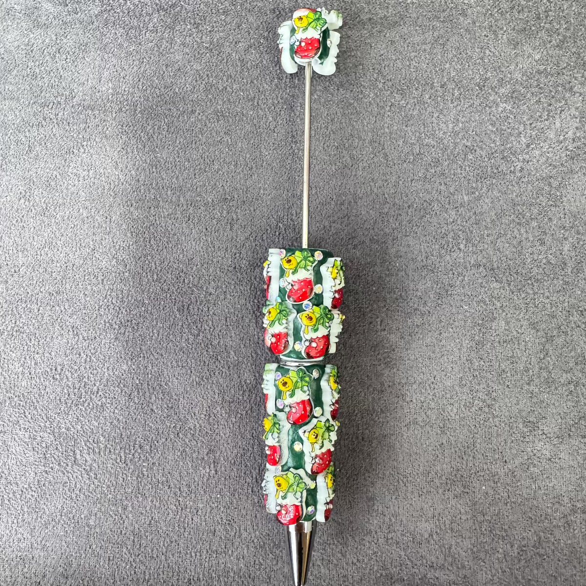 Gingerbread Man Santa Claus Tree and AB Rhinestones Beadable Clay Pens, Christmas Series,Red Clay Base