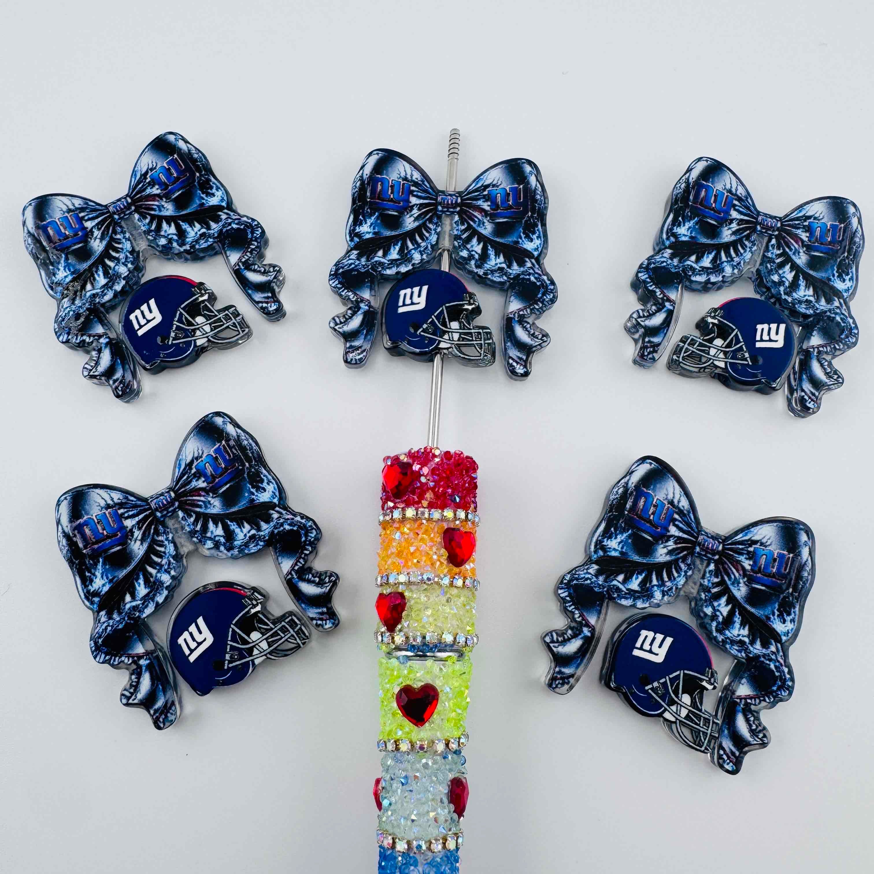 FS20258-NY Giants Football Team Bow Acrylic Beads