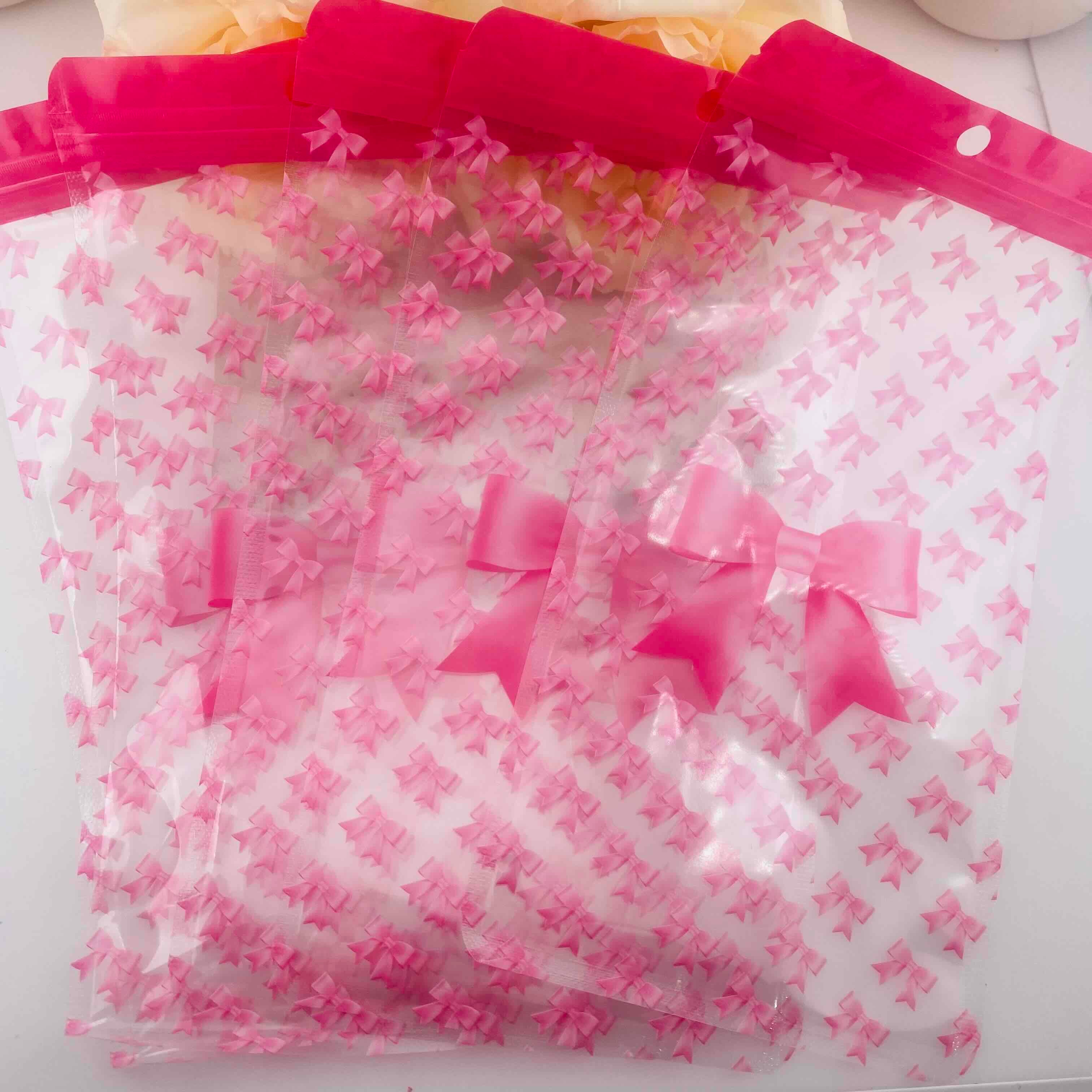 FS19975-About 12*23cm Rose Red Bow Plastic Zipper Bags