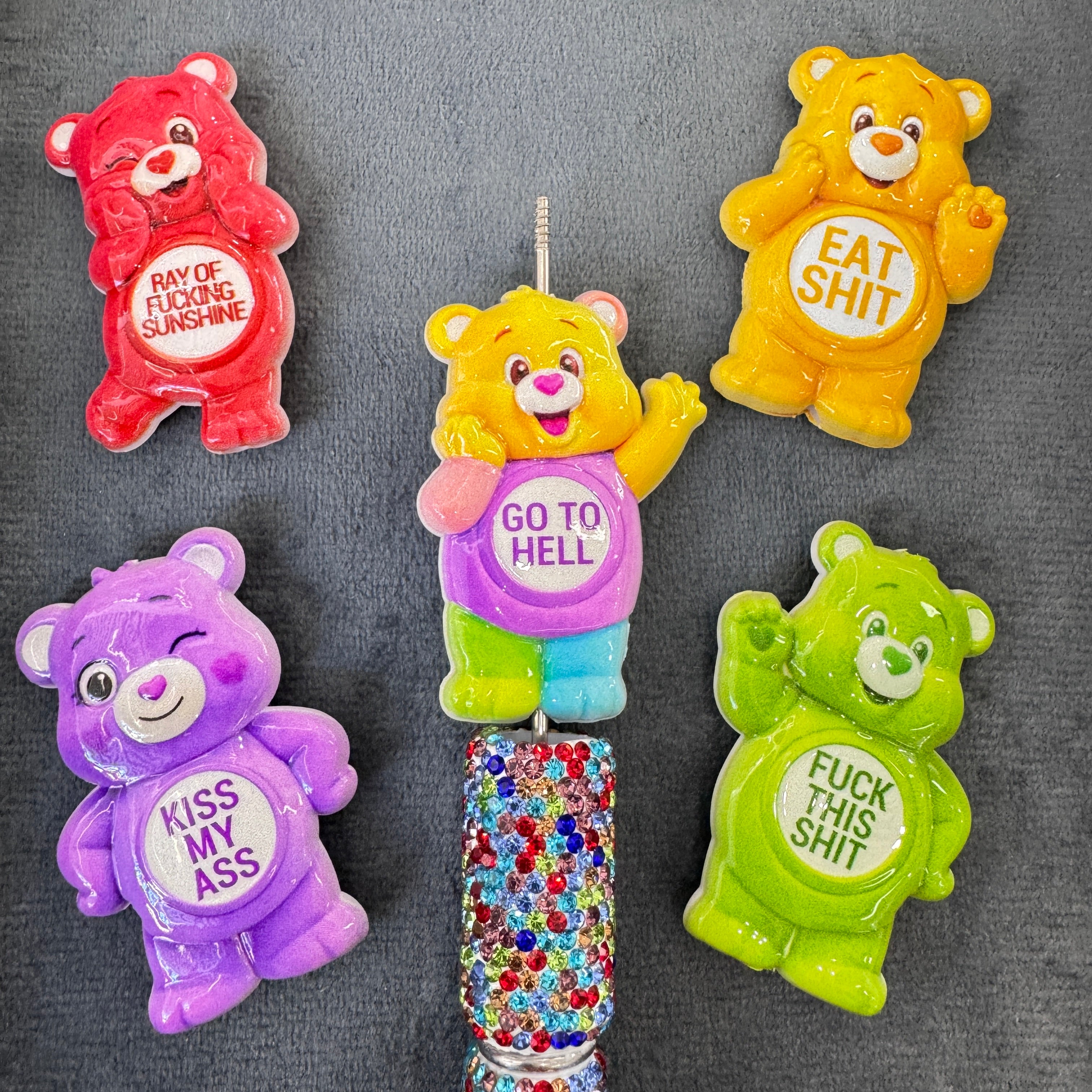 Cute Sassy Cartoon Bear Acrylic Focal Beads DIY Beadable Pen Keychain