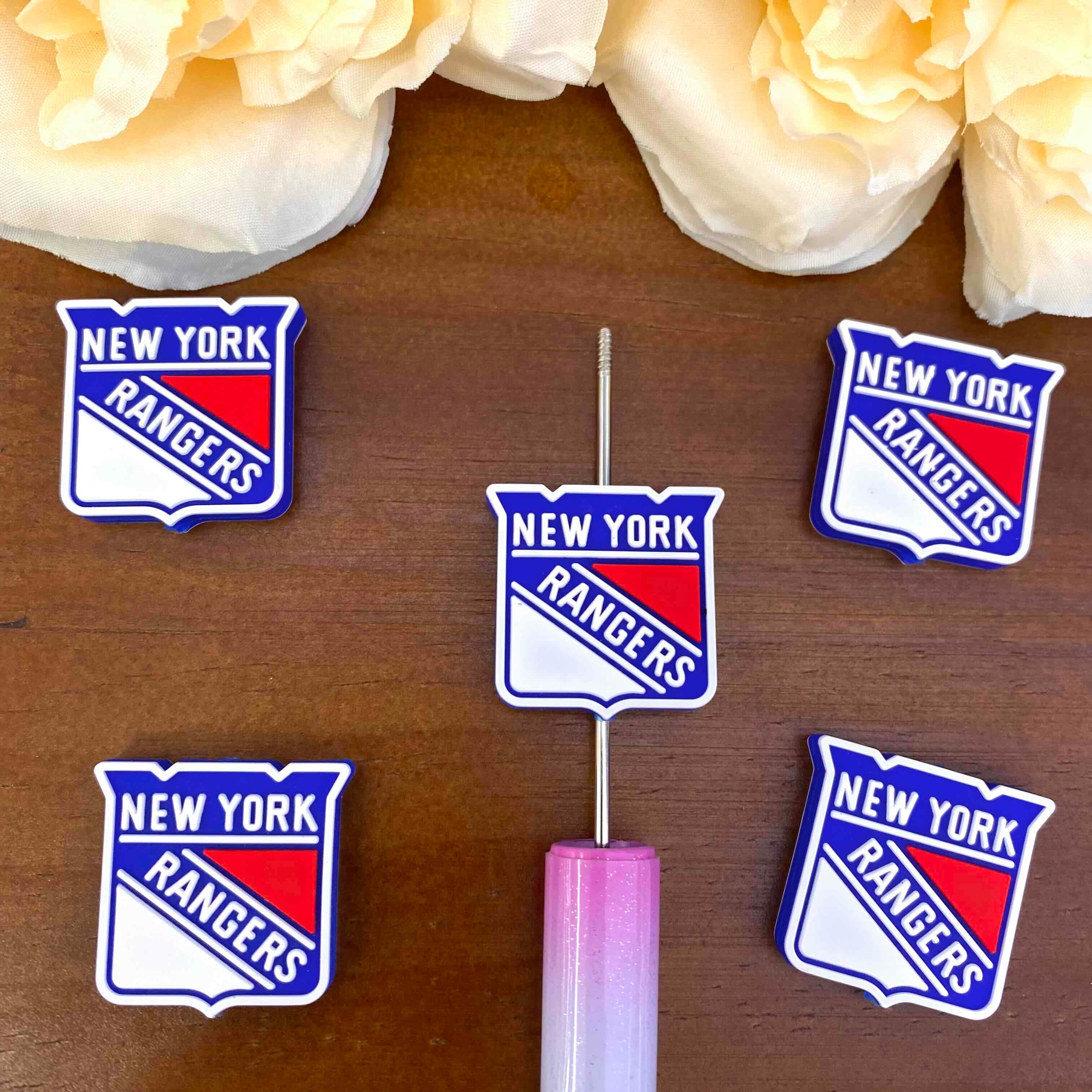 FS20608-New York Rangers Flat Silicone Focal Beads