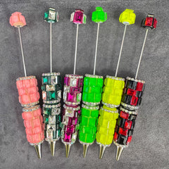 Beadable Pens with Multifaceted Square Crystal, Various Colors