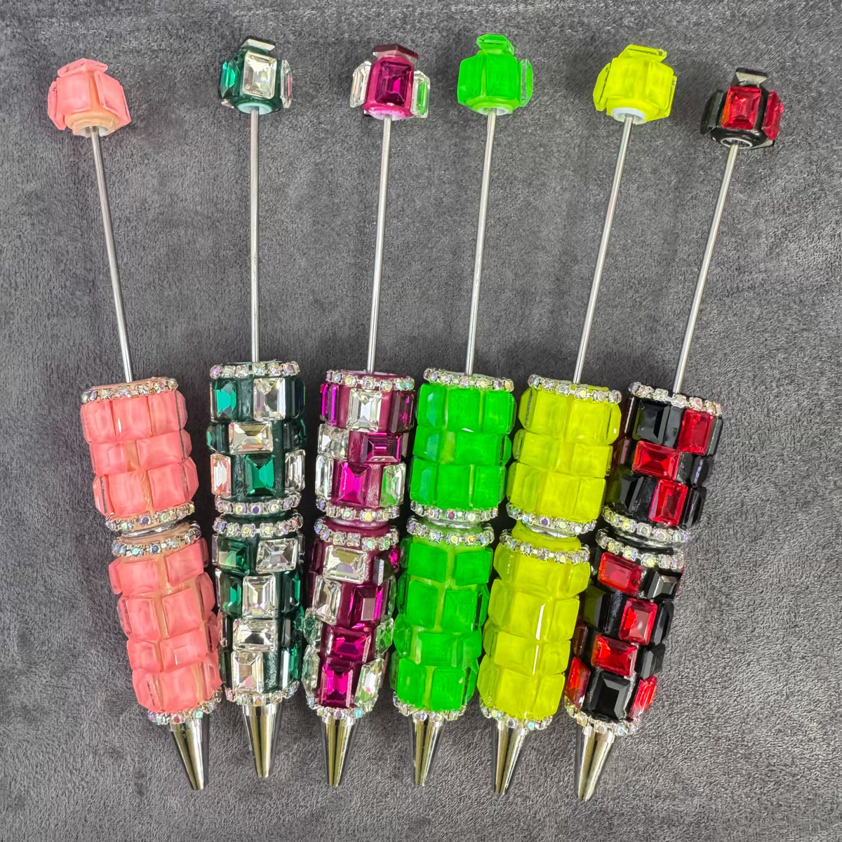 Beadable Pens with Multifaceted Square Crystal, Various Colors