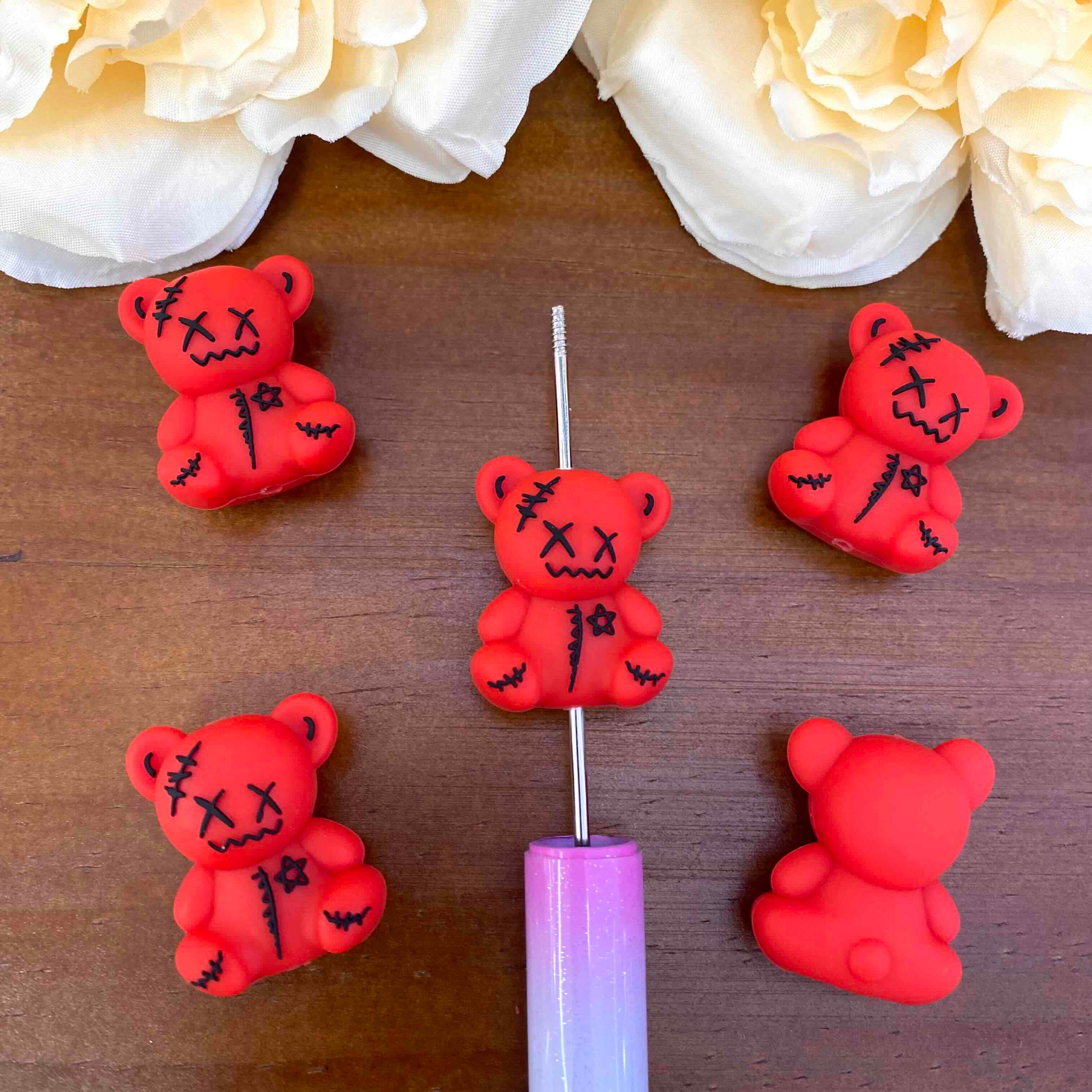 FS20575-3D Stitched Bear Silicone Focal Beads