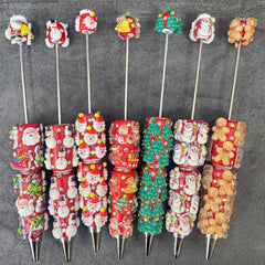 Gingerbread Man Santa Claus Tree and AB Rhinestones Beadable Clay Pens, Christmas Series,Red Clay Base