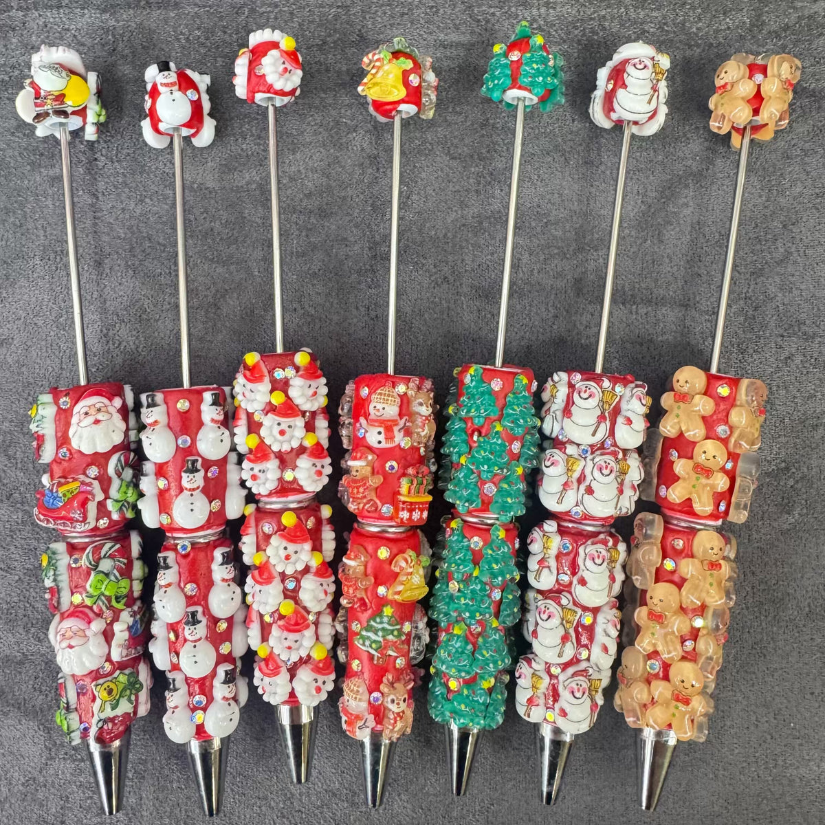 Gingerbread Man Santa Claus Tree and AB Rhinestones Beadable Clay Pens, Christmas Series,Red Clay Base
