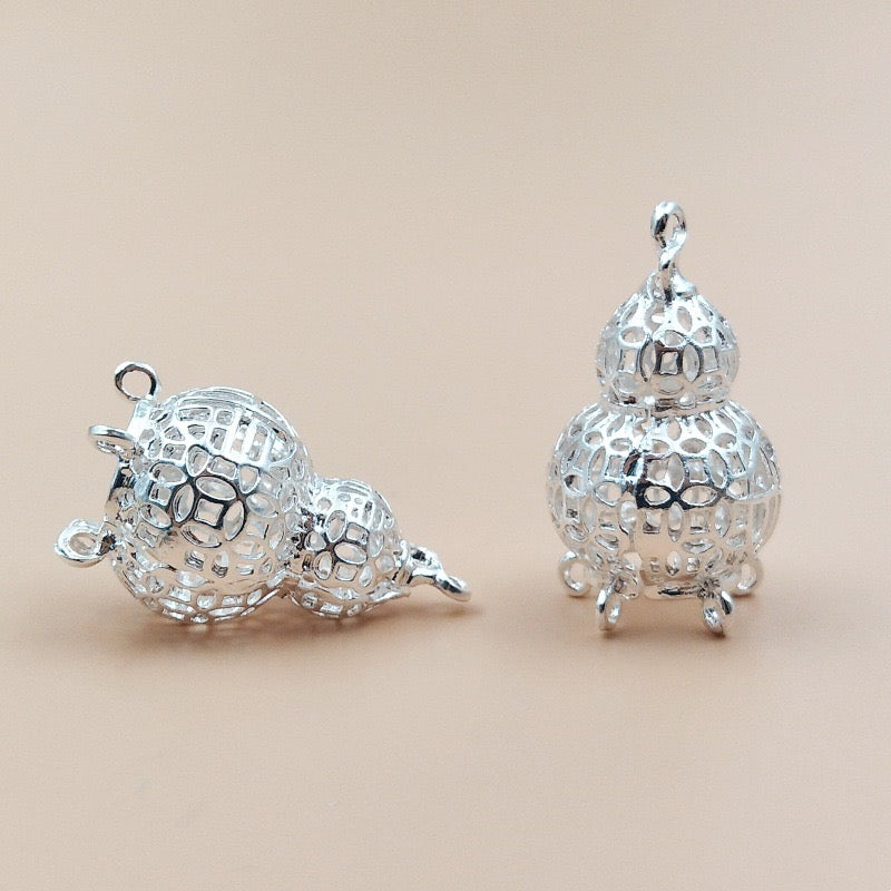 DIY Beaded Pendant, Silver Hollow Metal Ball  Cage Ornament for Jewelry Making