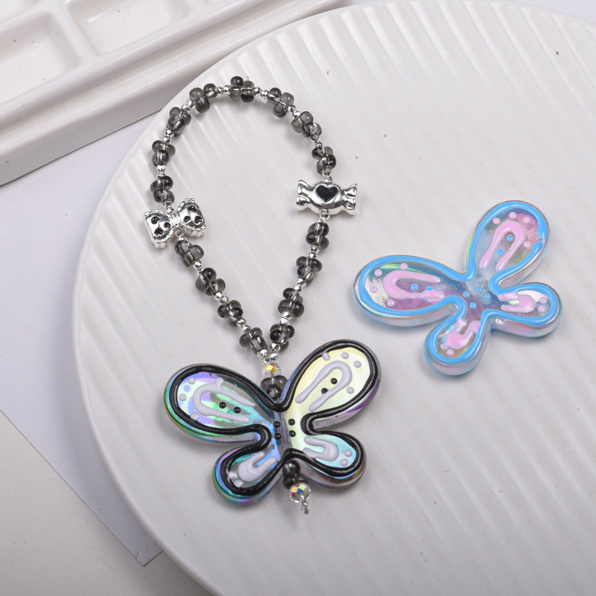 FS1632-46MM Mixed Color Hand Drawn Butterfly Chain Bracelet