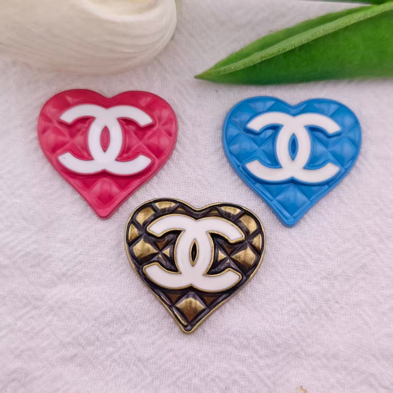 FS3069- Double C Heart Checkered High-Class Metal Oil-Dripping Zoe's DIY Shop