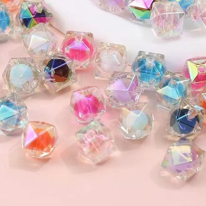FS3428- 16mm Uv Colored Plated Diamond-Shaped Bead-In-Bead Pendant Beads