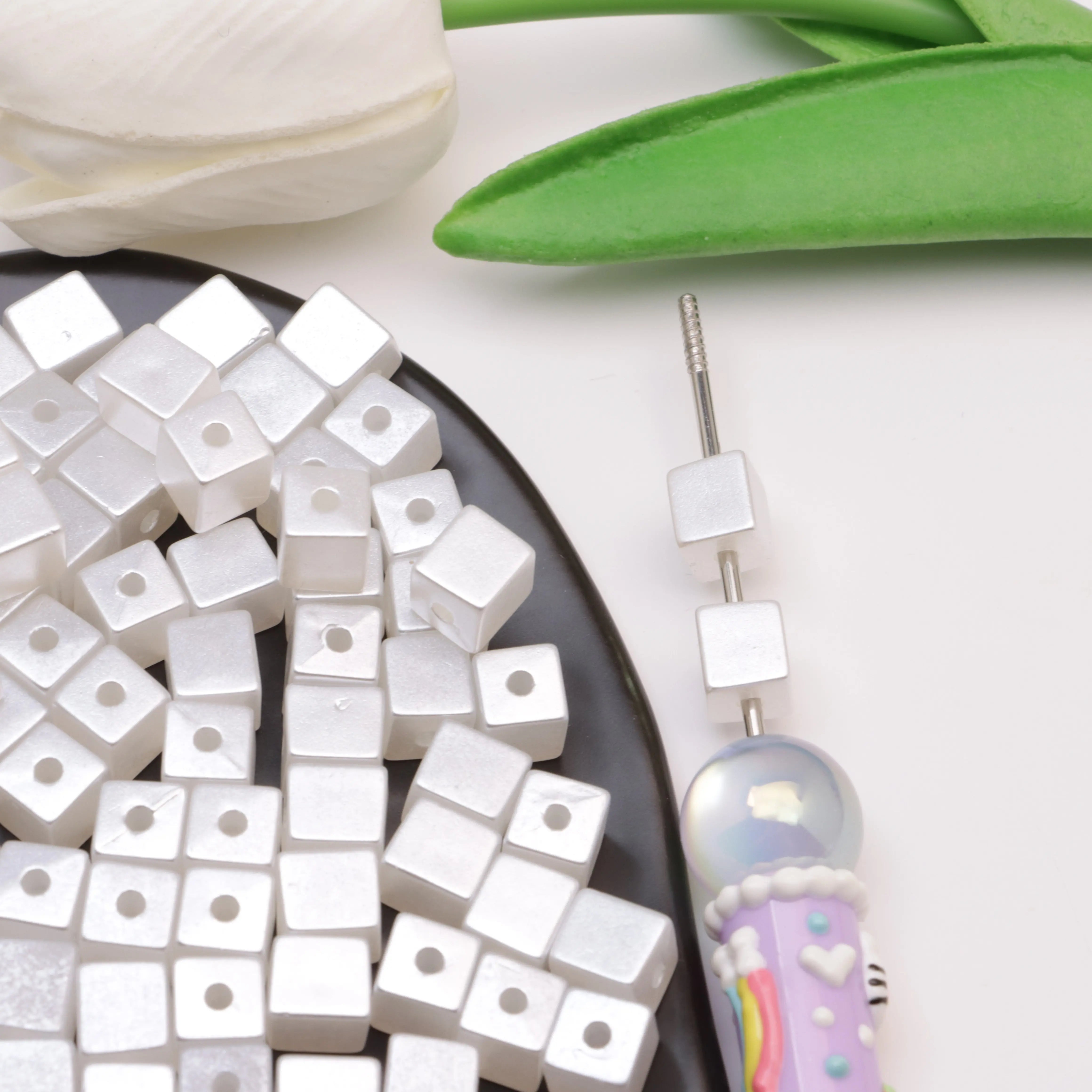 8.5mm Pearl Cubes Beads - Can Pass Through A Pen ZoeDIY Shop