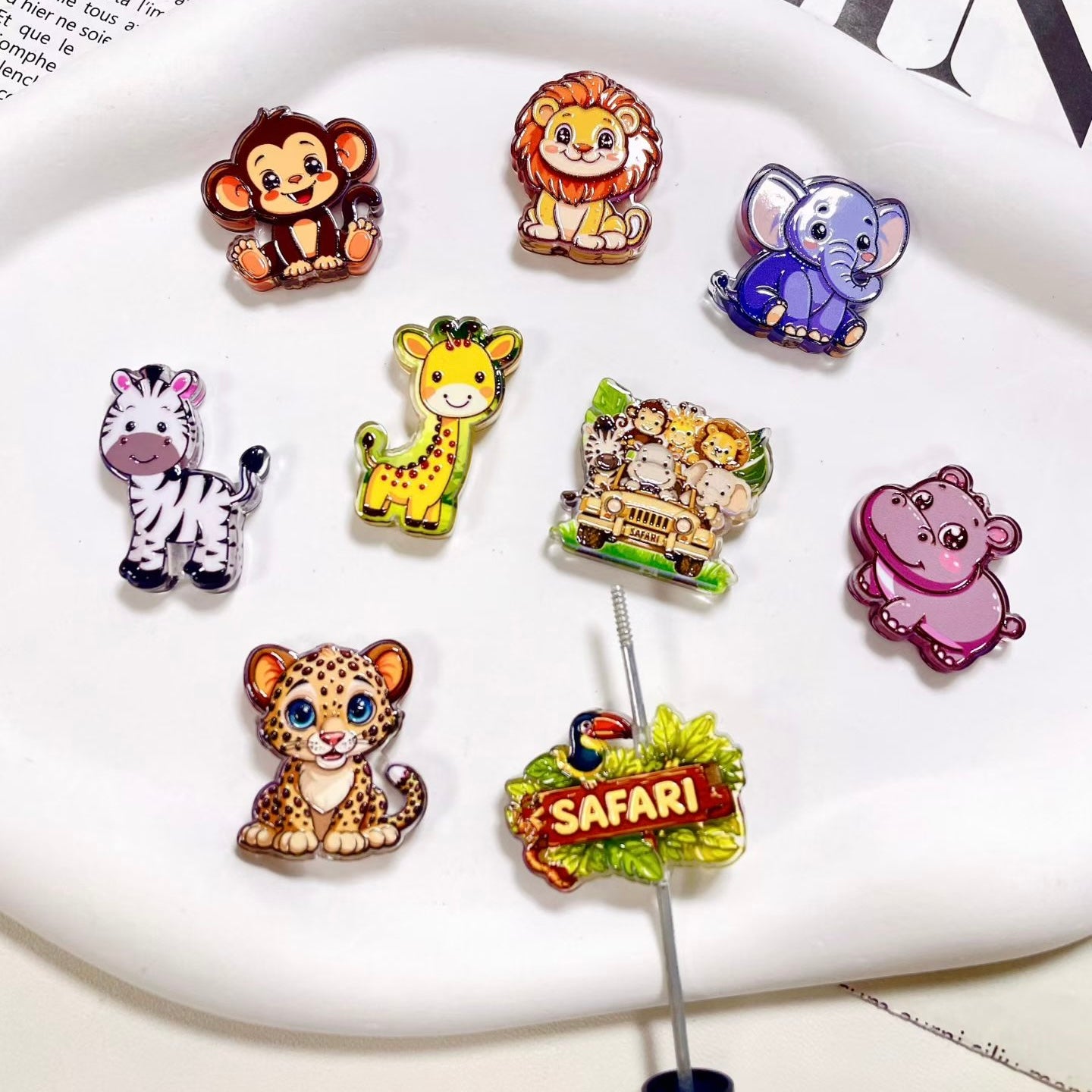 Cartoon Safari Wild Animal Acrylic Focal Beads For Pen Toppers ,Random Mix