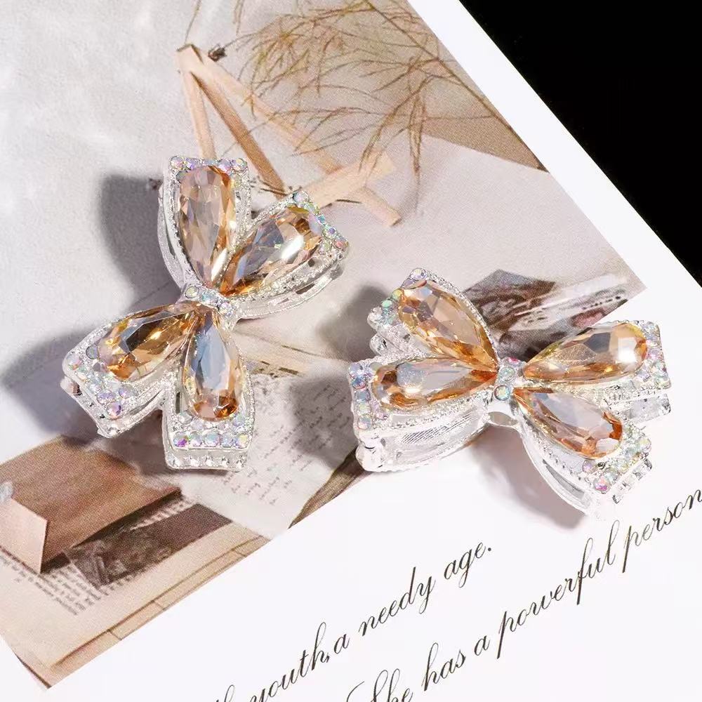 FS4850-About 27×34cm Crystal Glass Rhinestone Bow Metal Beads