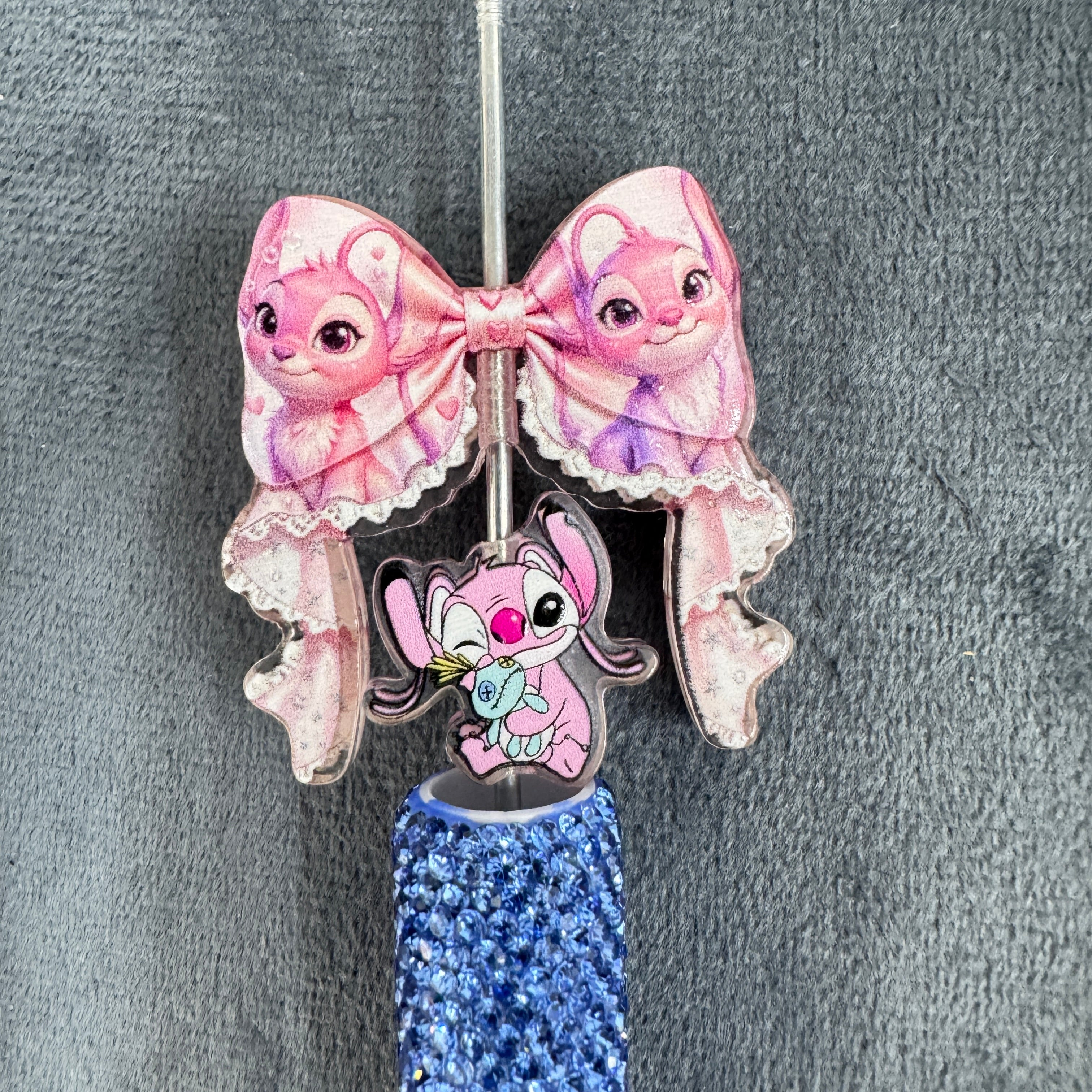LinaBell Bow With Angel Dangle Acrylic Beads Bow and Decoration,Pink Style