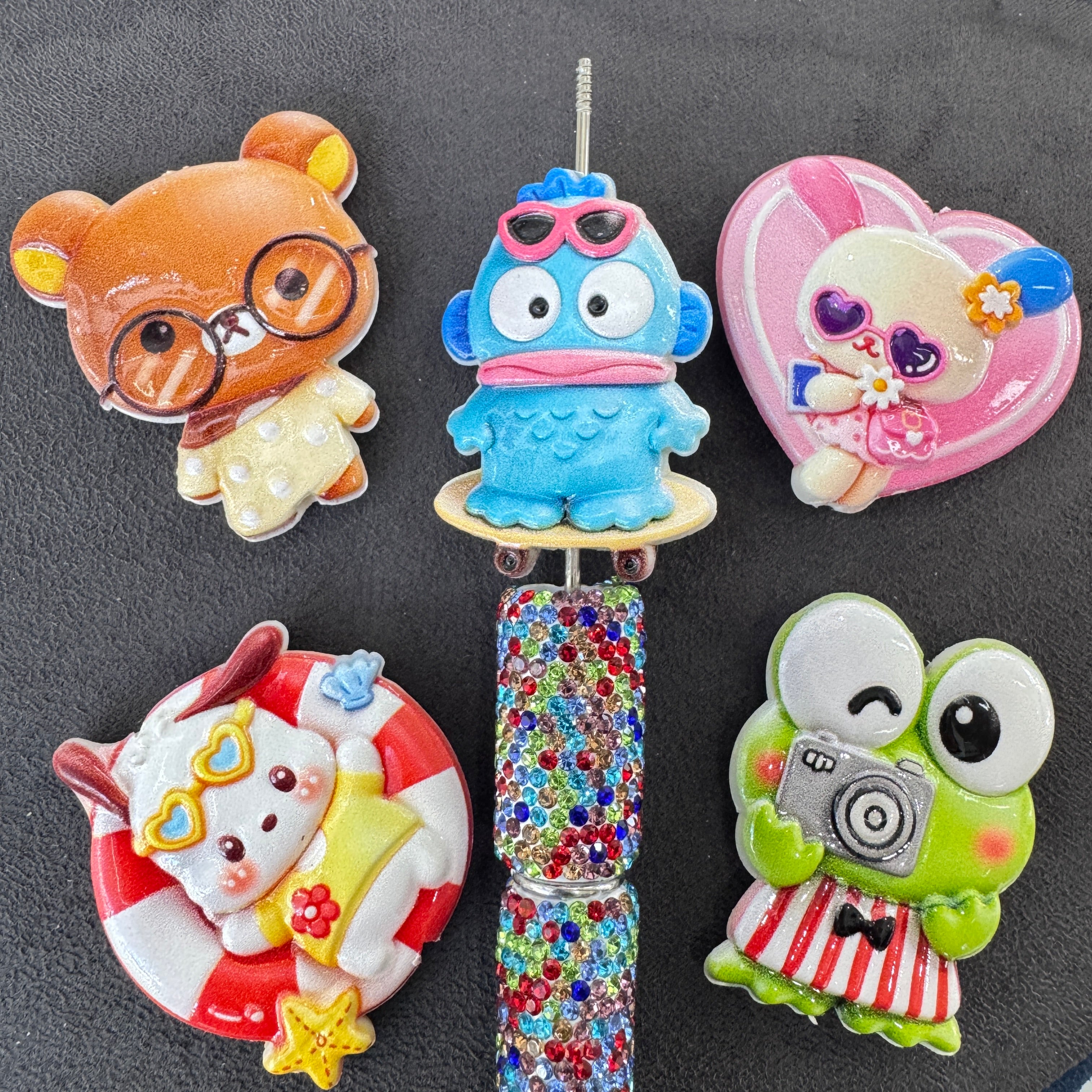 Glossy Epoxy Acrylic Summer Beach Cartoon Character Shaped Focal Beads For Pen Toppers,Random Mix