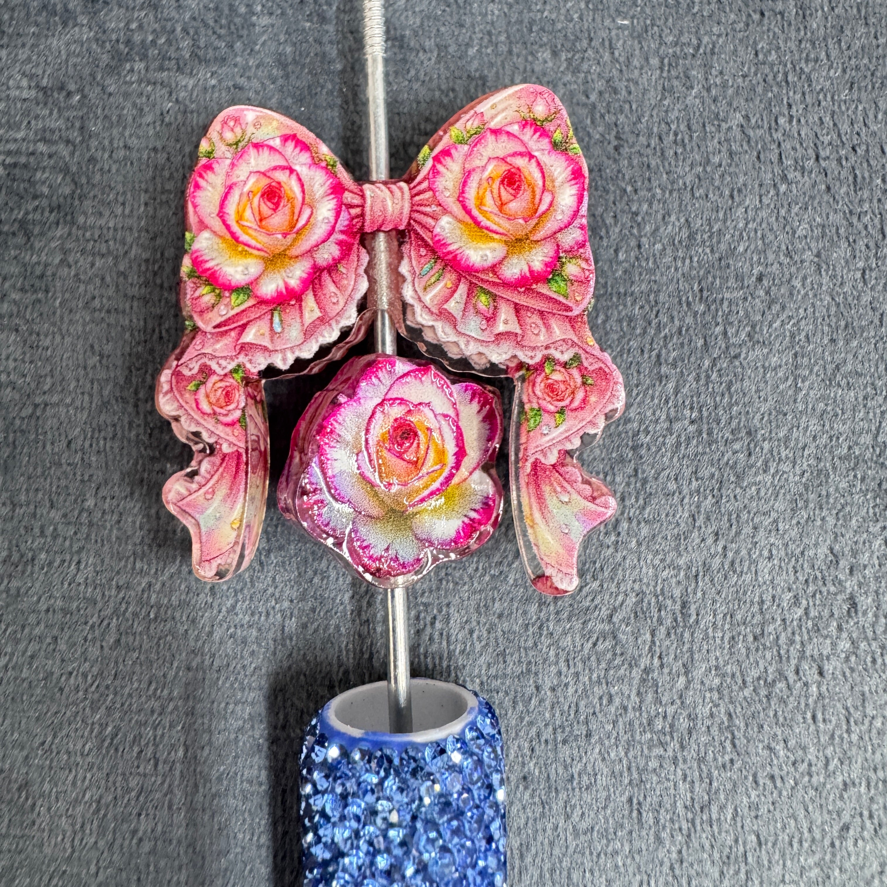 Pink Flower Style Lace Bow Acrylic Beads Bow and Decoration