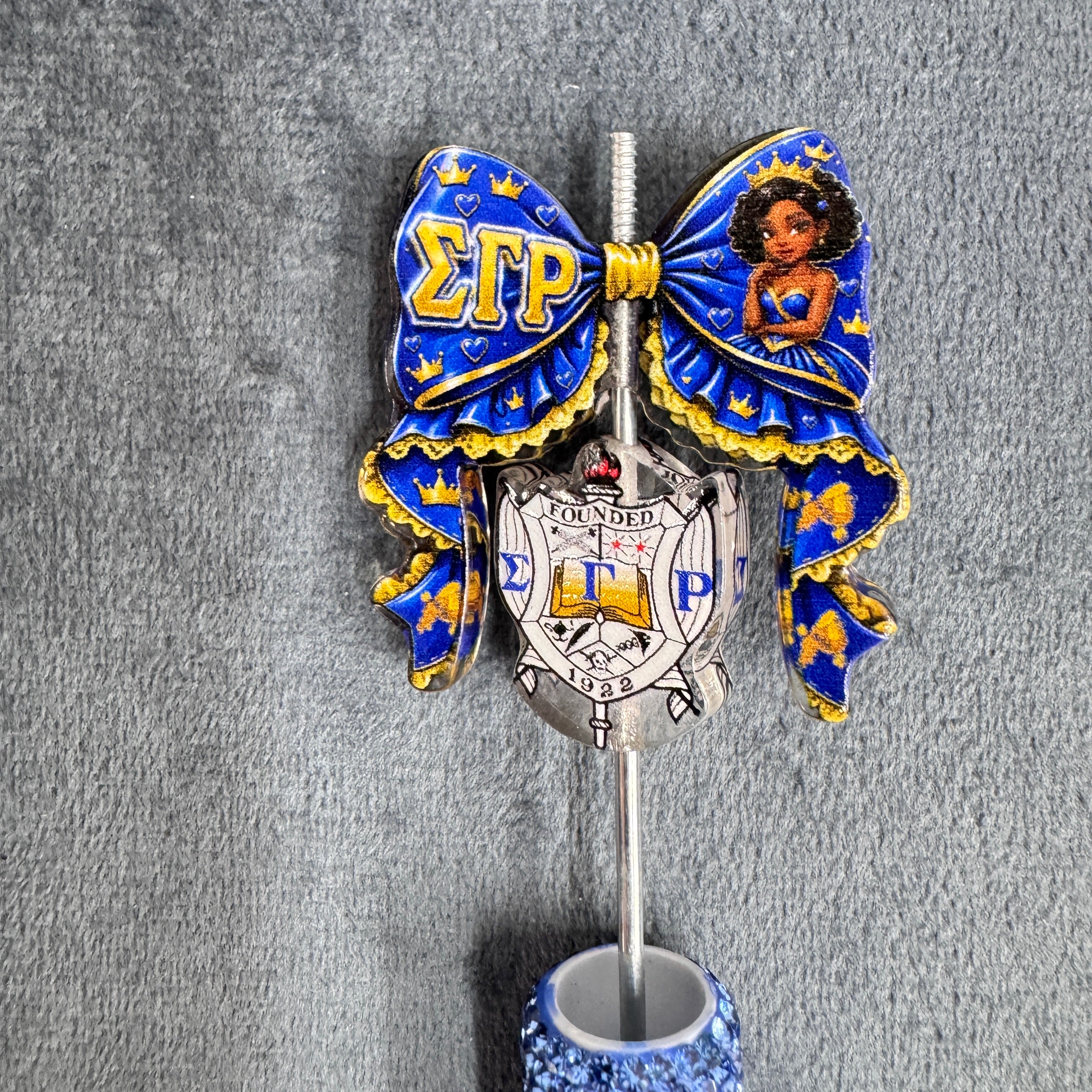 Glitter Royal Blue Gold Lace Bow Acrylic Beads Bow and Decoration