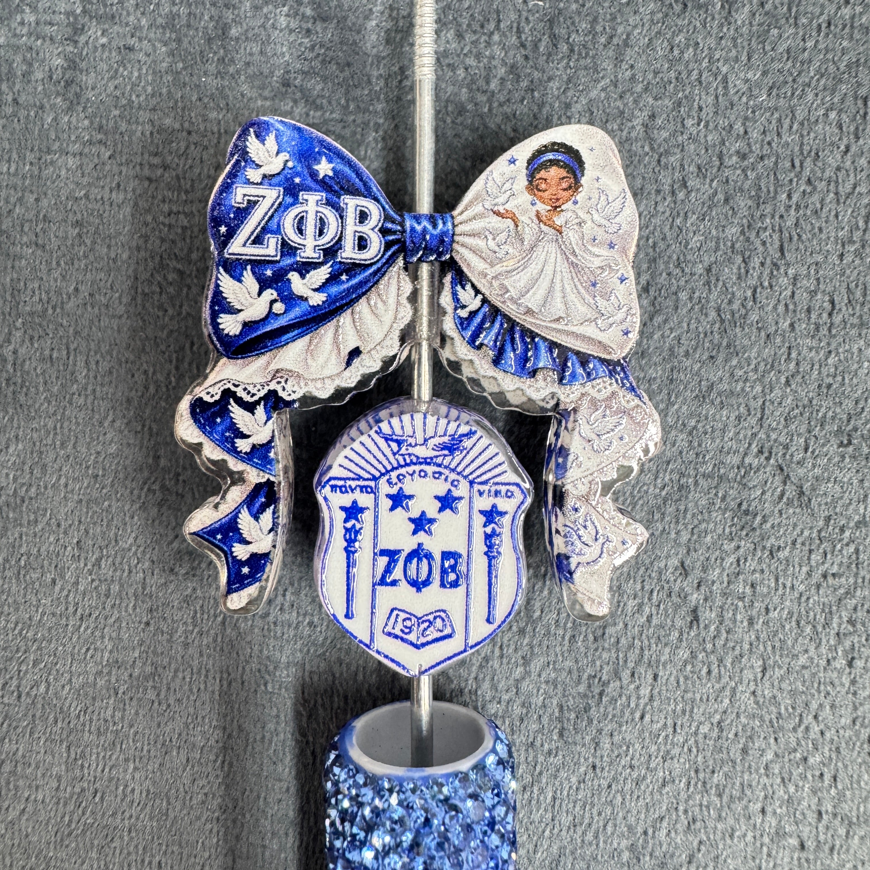 Blue-White Dove Theme Lace Bow Acrylic Beads Bow and Decoration