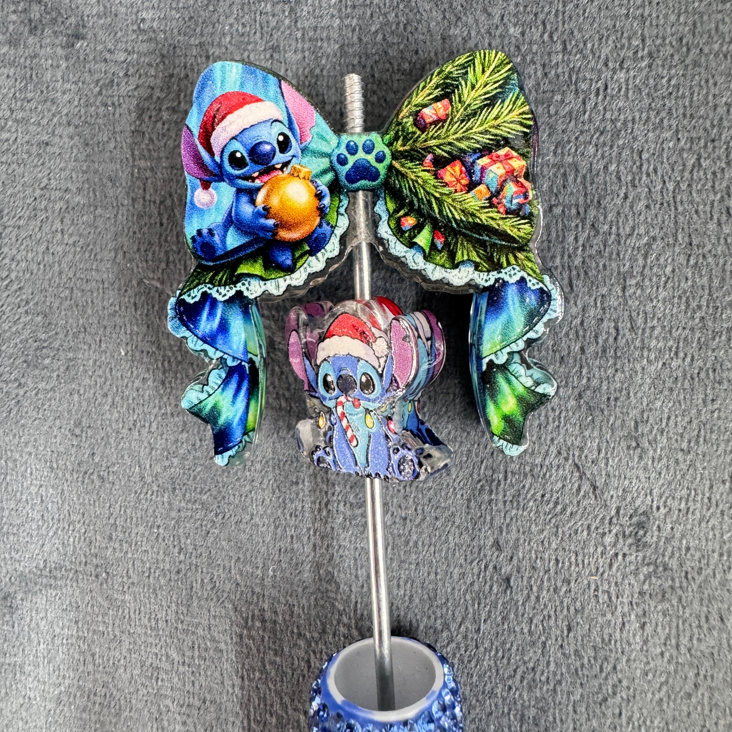 Christmas Blue Alien Character Lace Bow Acrylic Beads Bow and Decoration