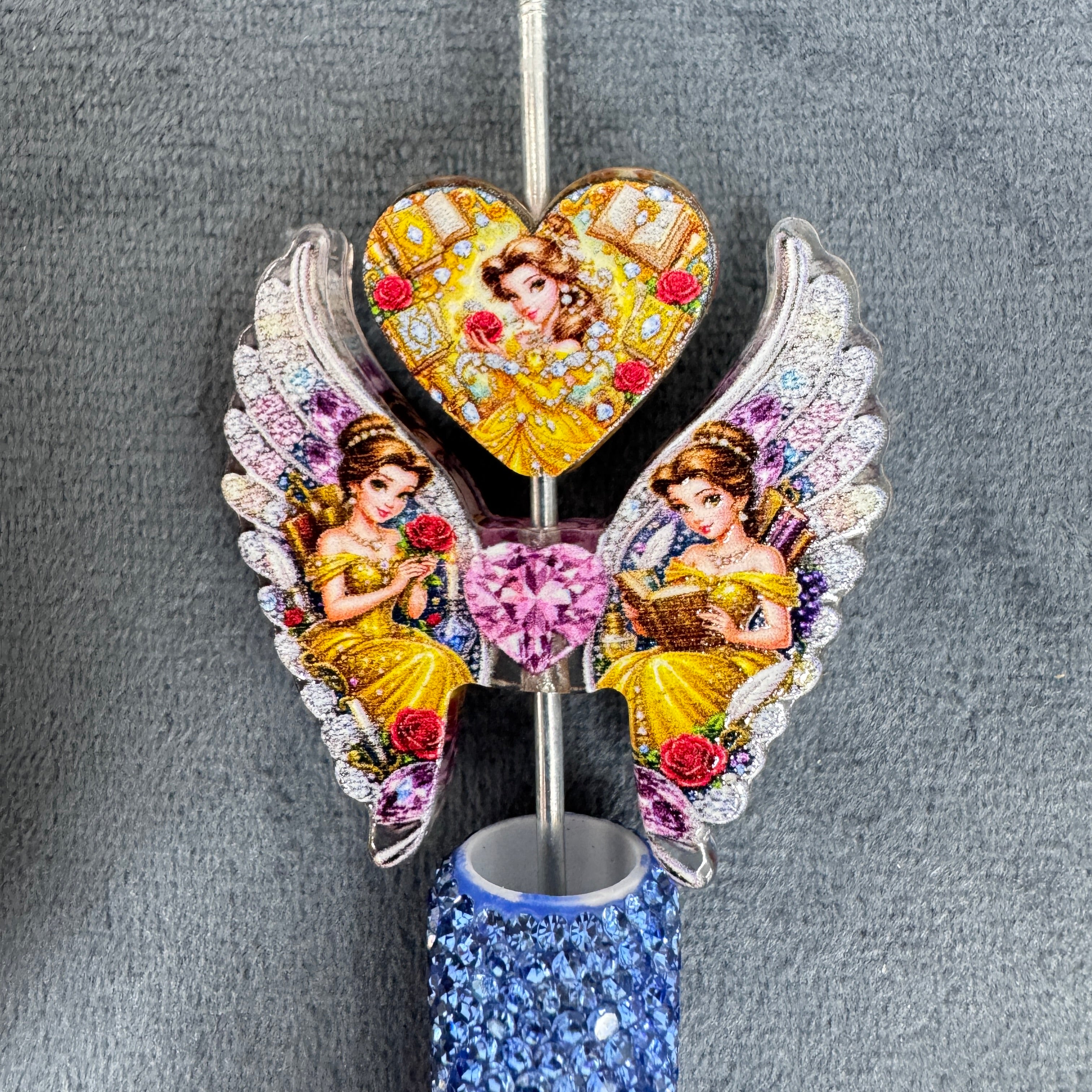 Yellow Dress Princess with Rose & Book Heart‑Wings Acrylic Beads