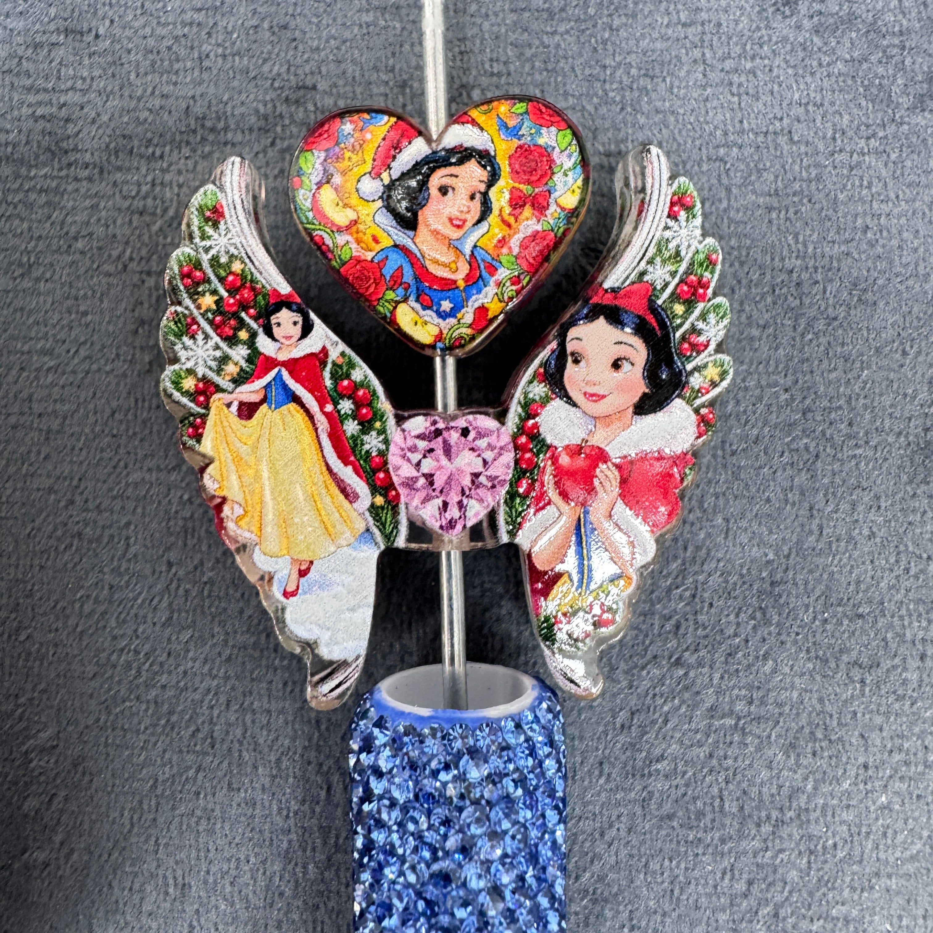 Snow White Christmas Heart‑Wings Acrylic Beads