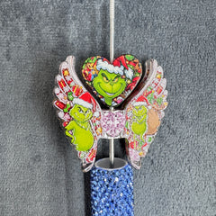 Christmas Green Monster Heart‑Wings Acrylic Beads