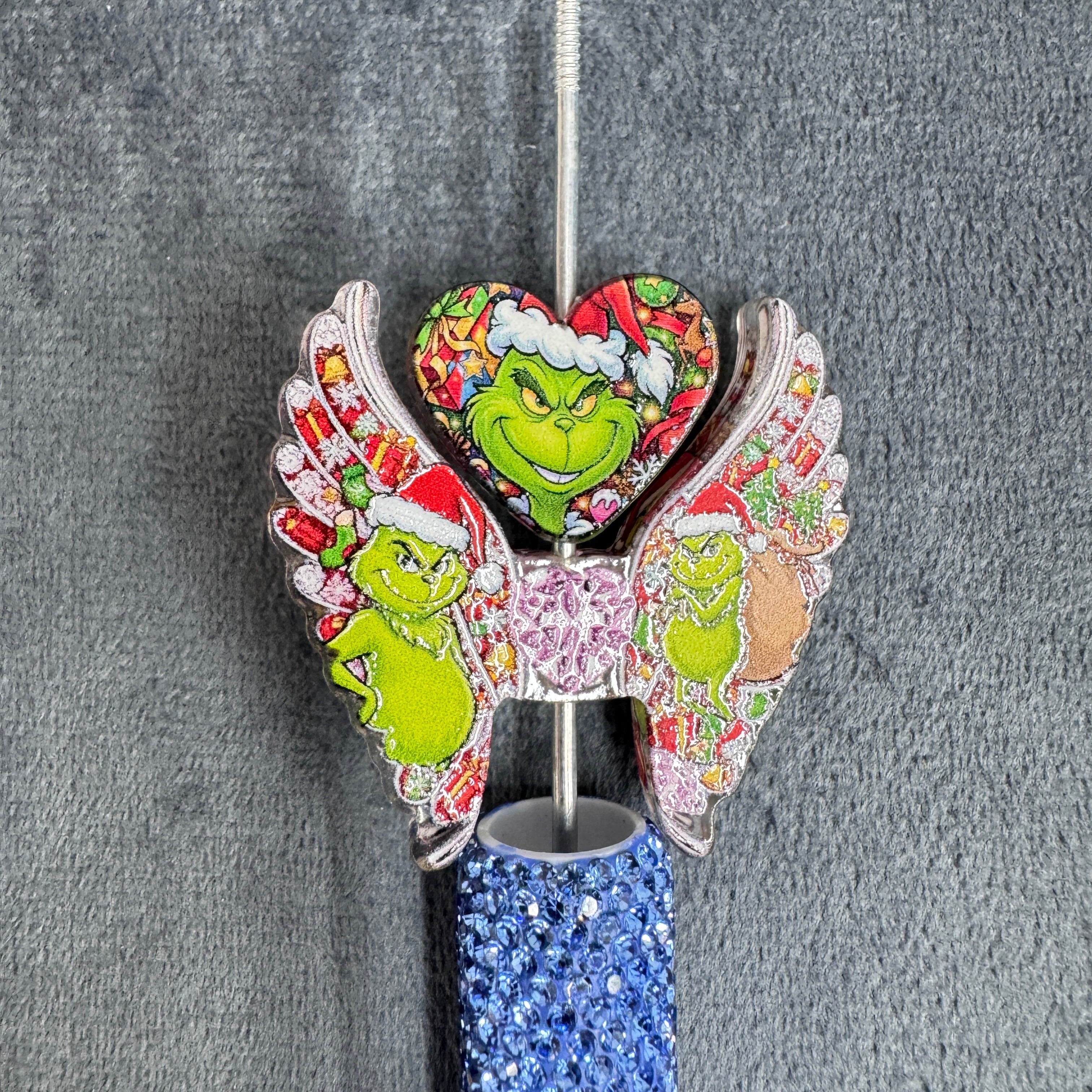 Christmas Green Monster Heart‑Wings Acrylic Beads