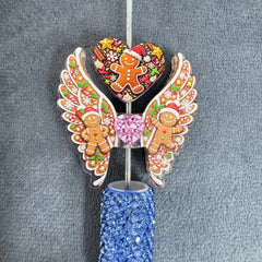 Christmas Gingerbread Man Heart‑Wings Acrylic Beads