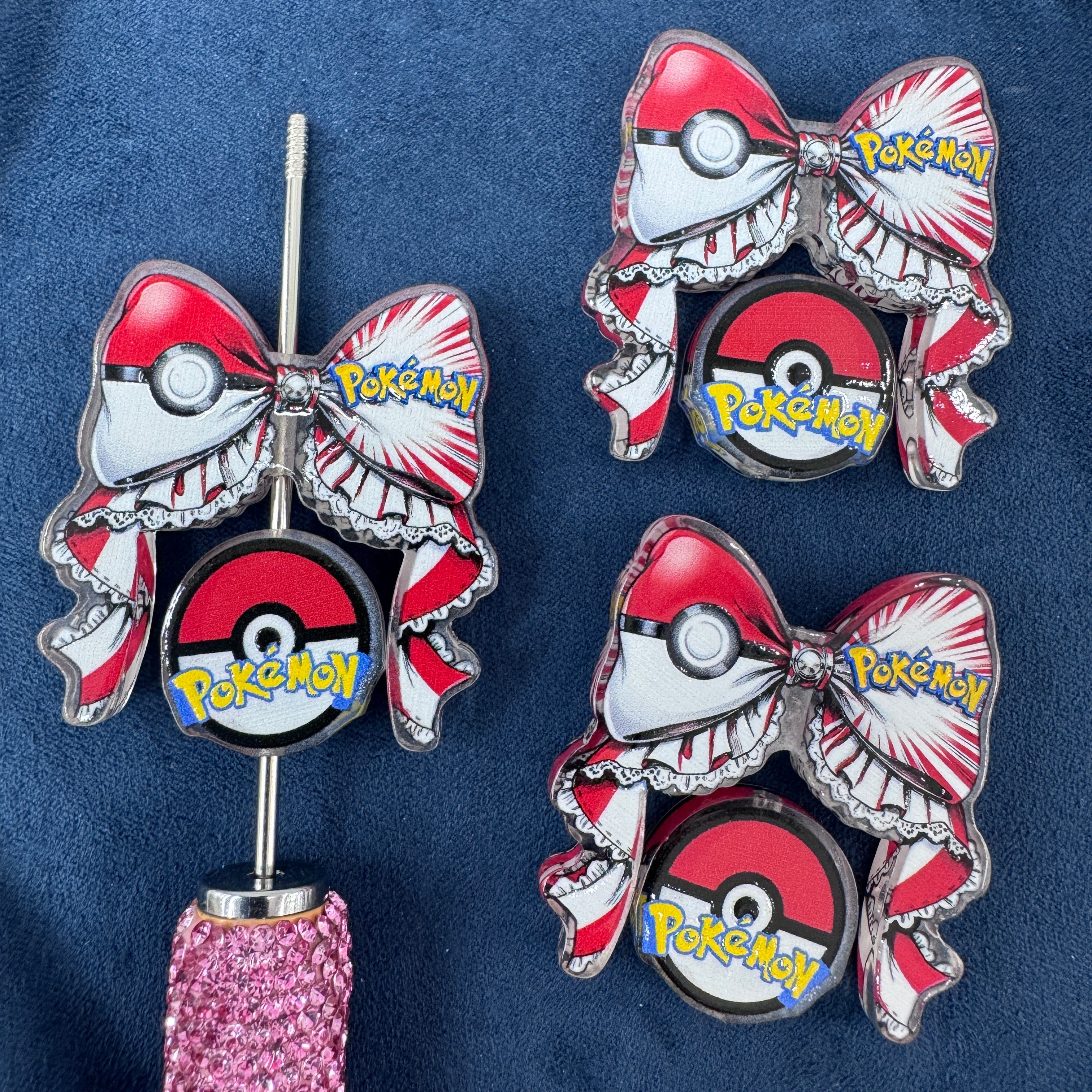 Pokemon Printed Bow Acrylic Beads For Making Keychain Beadable Pens Making